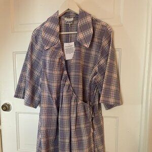 Ganni Organic cotton-blend seersucker dress